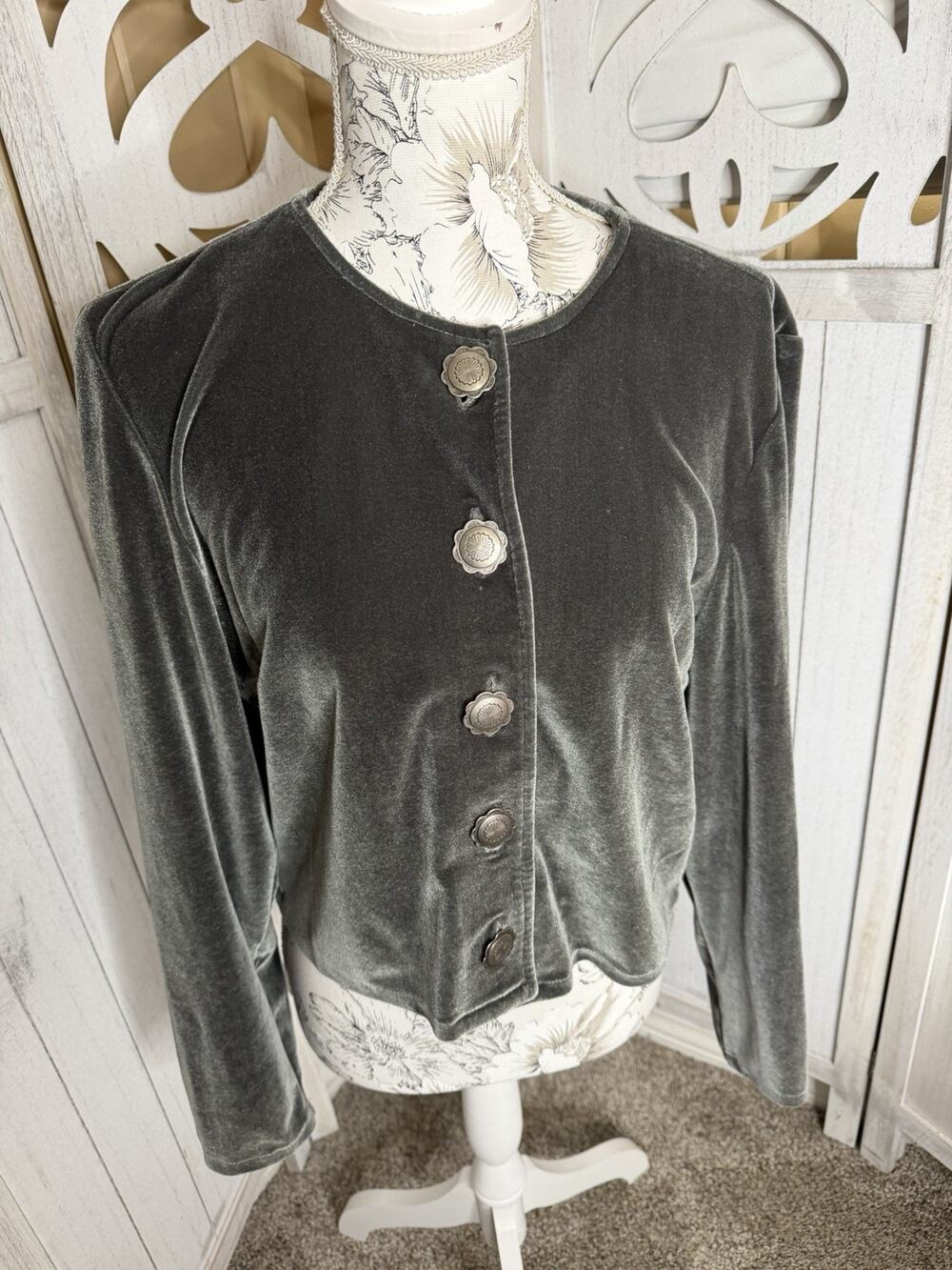 Double D Ranch Wear Women's Top Western Velvet Gray Green SW Buttons Sz Small